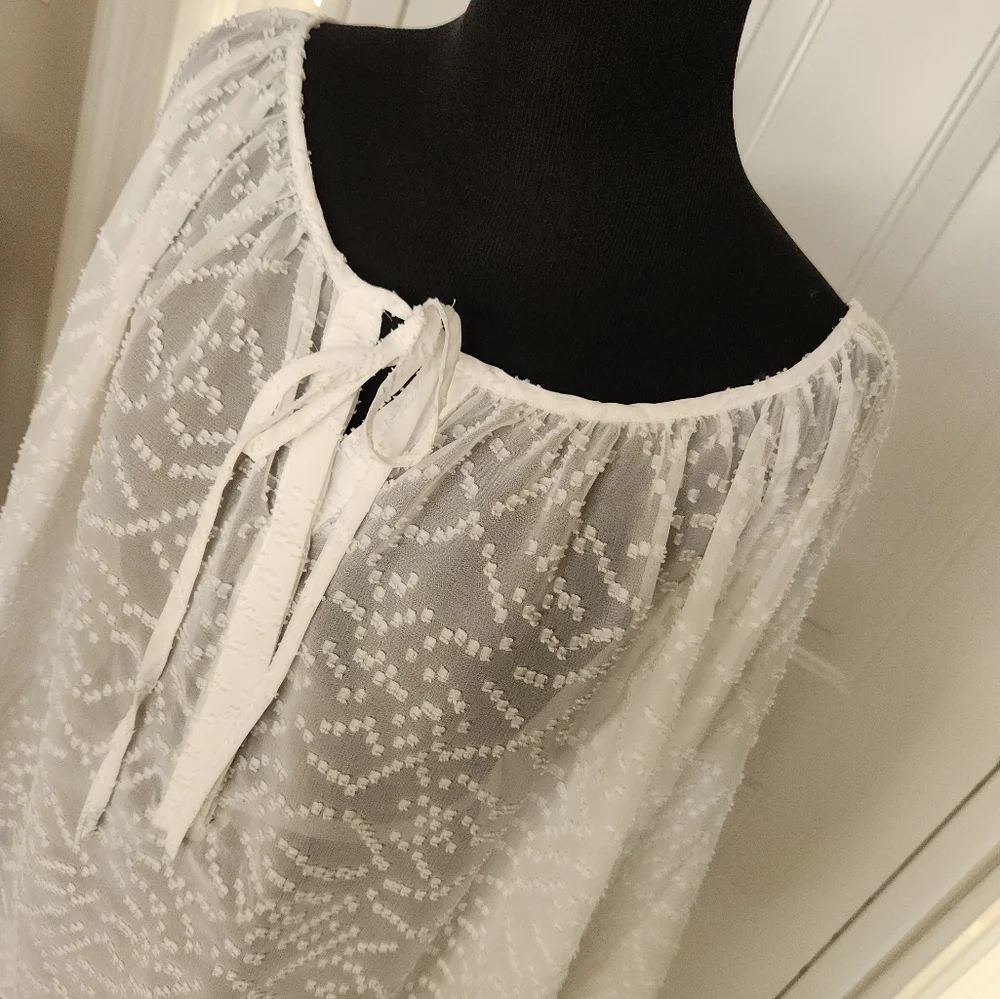 Jessica Simpson White Long Sleeve Dotted Swiss Sheer Blouse Size Plus 1X - Picture 6 of 7